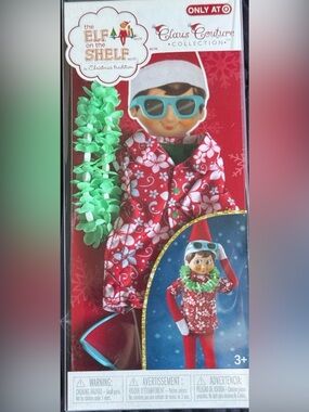 ⁠NIB Elf on the Shelf Claus Couture Hawaiian Aloha Shirt, Lei & Sunglasses⁠
